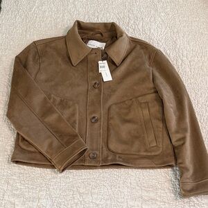 NWT REBECCA MINKOFF Faux Suede Tan Button Front Jacket, Sz L